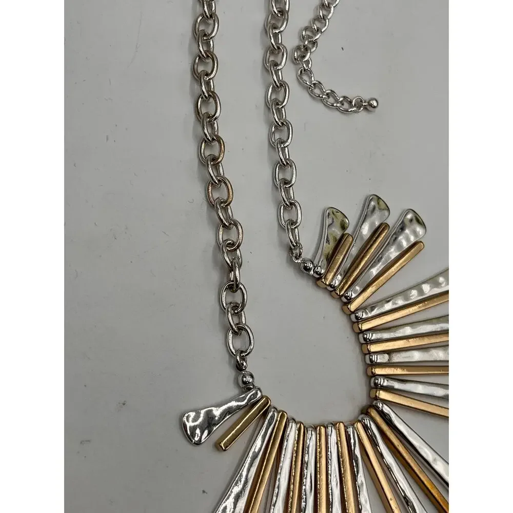 Natasha Signed Mixed Metal‎ Color Fringe Waterfall Spike Bib Statement Necklace